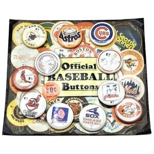 Vintage 80s MLB Team Pins Button Gumball Machine Header/Topper Card w/ Prizes